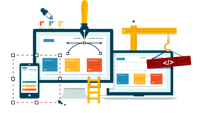 Изображение мониторов и смартфона с инструментами Мониторы и смартфон